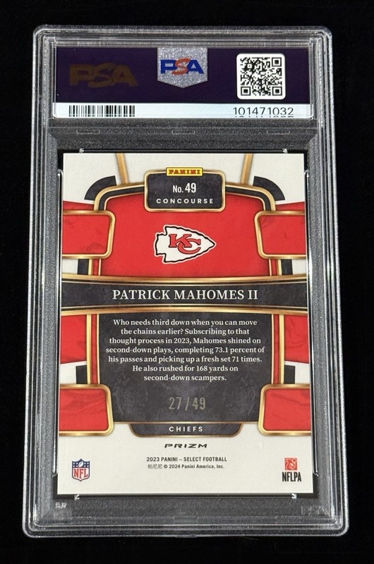 Patrick Mahomes II 2023 Panini Select Red Disco Prizm #’d/49 PSA 10 GEM MINT view 2