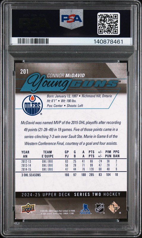 Upper Deck Connor McDavid Young Guns Renewed PSA 9 Oilers view 2