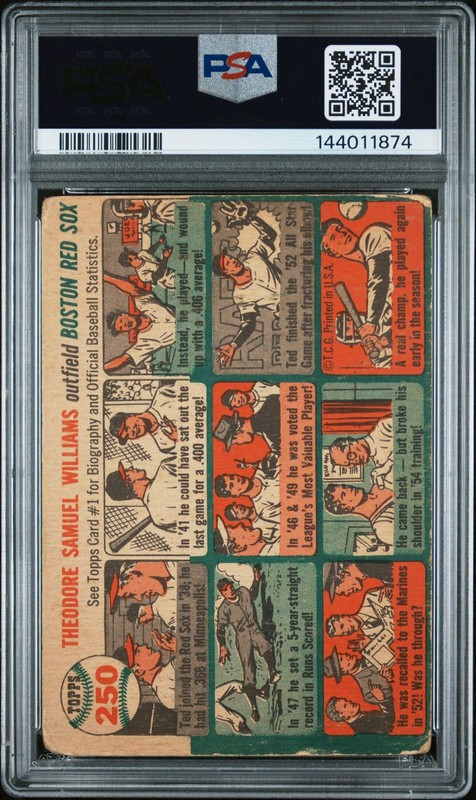 Ted Williams 1954 Topps PSA 1.5 #250 Boston Red Sox view 2