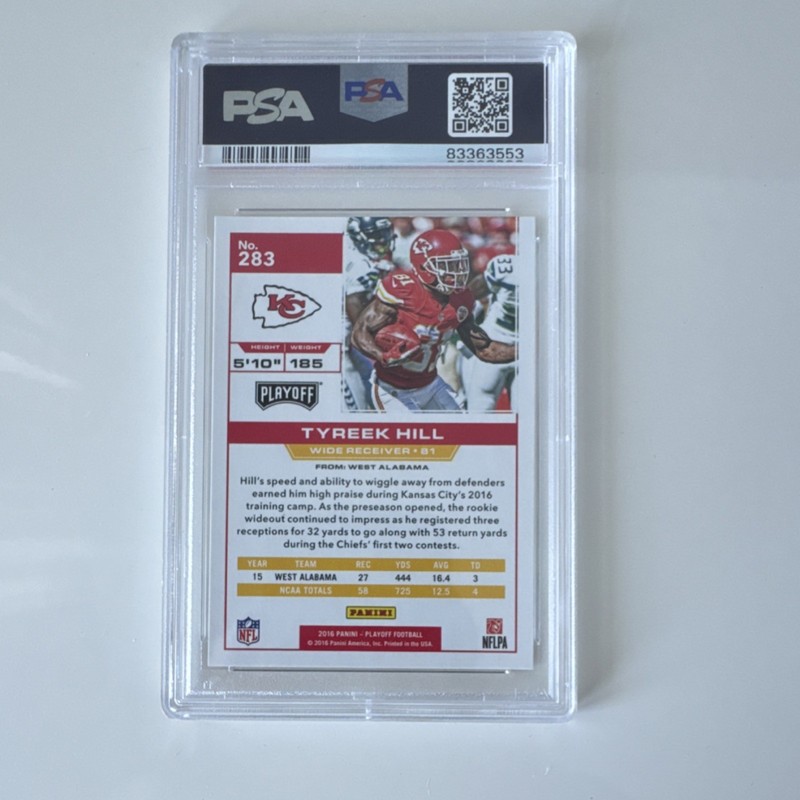 Panini Playoff Rookies 2016 Tyreek Hill Chiefs #283 Rookie PSA 10 NFL view 2