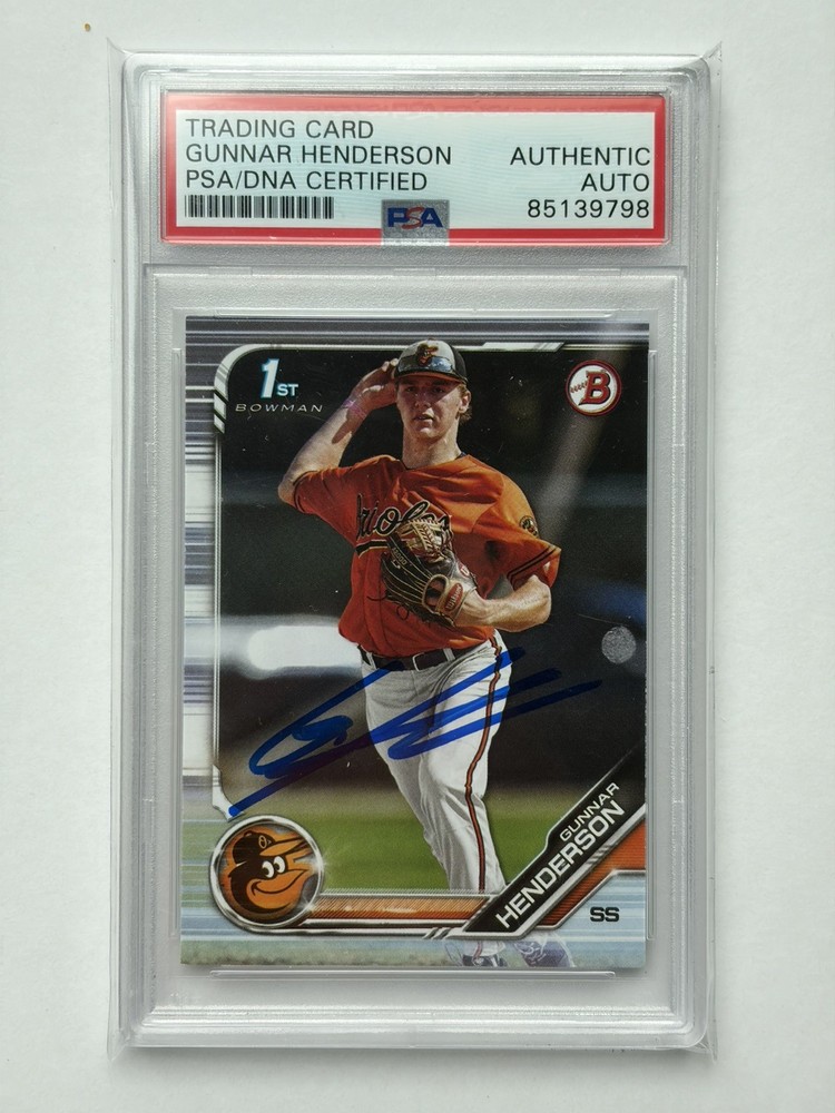 2019 BOWMAN DRAFT GUNNAR HENDERSON BD-22 1ST PROSPECT PSA/DNA AUTHENTIC AUTO view 1