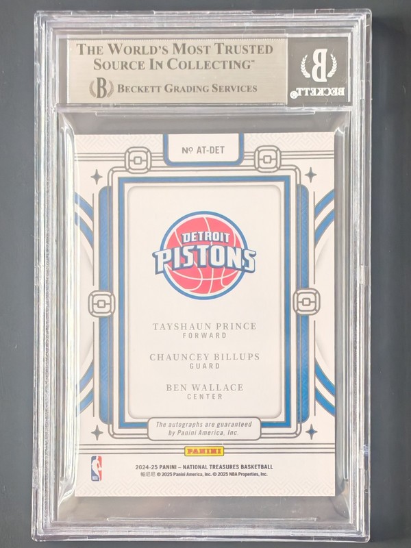 2024-25 National Treasures T Prince Chauncey Billups Ben Wallace Auto 14/25 BGS9 view 2