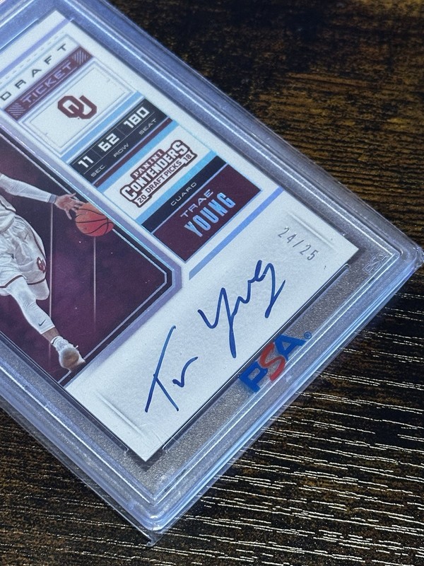 2018 Panini Contenders Trae Young Auto Draft Ticket Rookie #56A, /25.  PSA 10 RC view 2