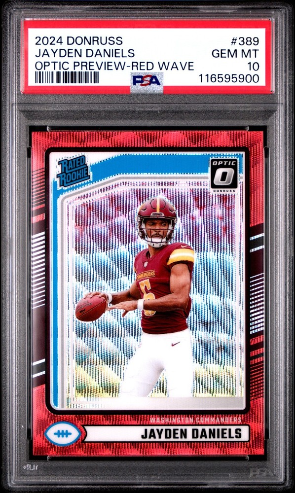 Jayden Daniels #389 [Red Wave] 2024 Panini Donruss Optic Preview Rated RC PSA 10