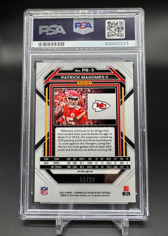 2022 PANINI CHRONICLES PRIZM BLACK & BLUE  2/25 PATRICK MAHOMES II PSA 10 view 2