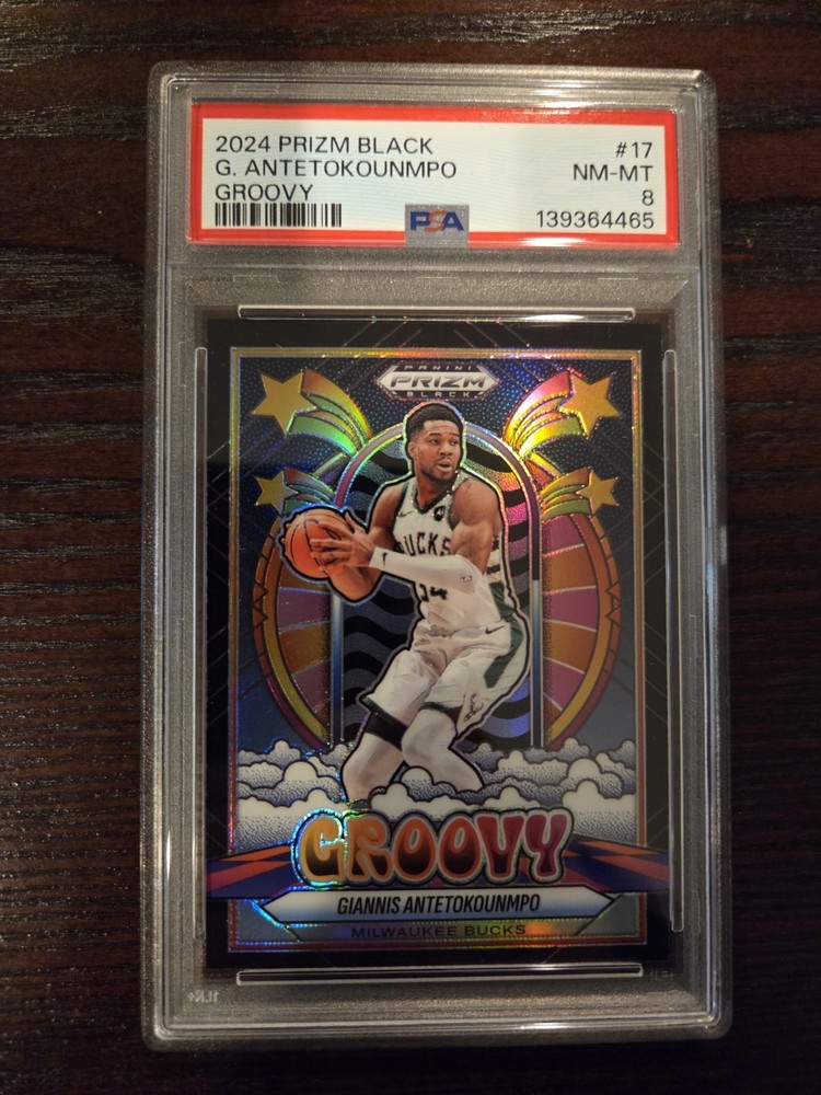 Giannis Antetokounmpo 2024-25 Panini Prizm Black #17 Groovy Case Hit SSP PSA 8