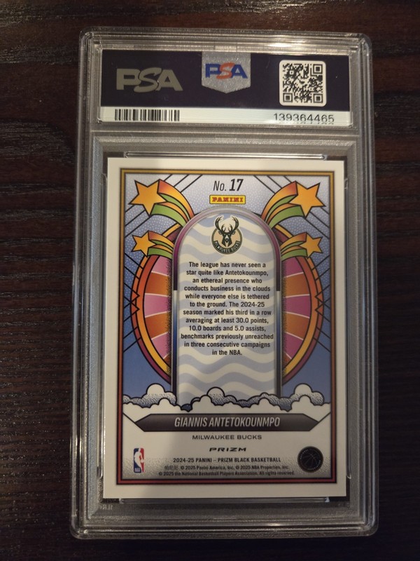 Giannis Antetokounmpo 2024-25 Panini Prizm Black #17 Groovy Case Hit SSP PSA 8 view 2