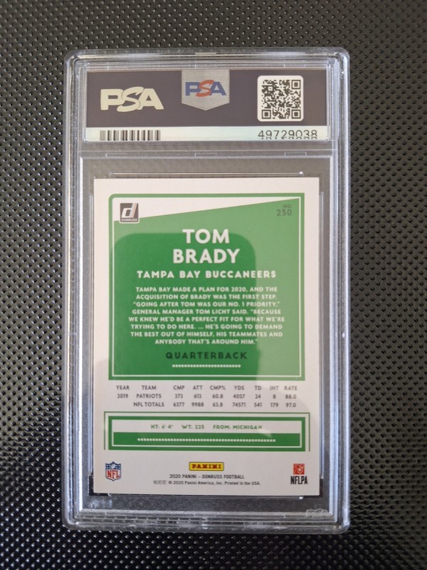 Panini Donruss 2020 Tom Brady #230 Red Jersey PSA 10 Tampa Bay Buccaneers view 2