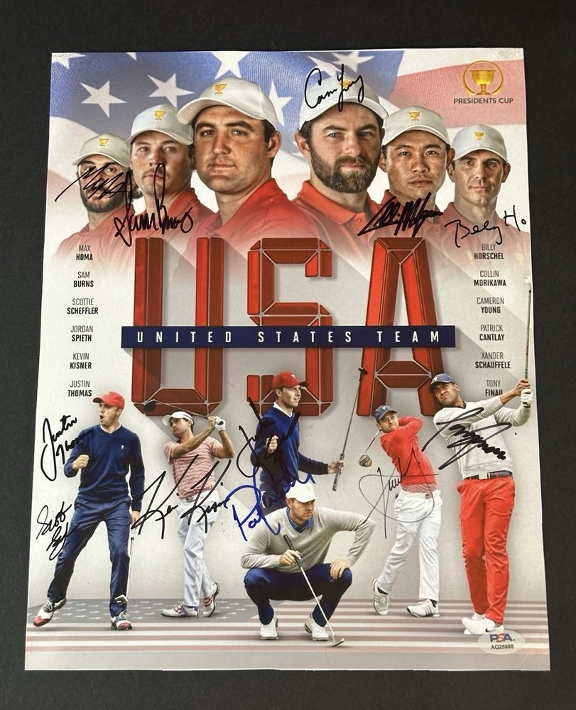 2022 President’s Cup Team Signed USA 11x14 Photo Scheffler Young Auto + PSA AUTO