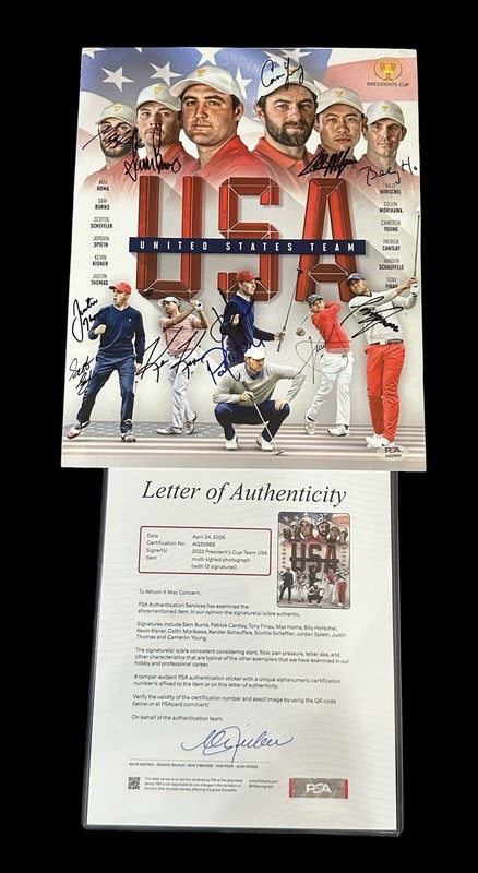 2022 President’s Cup Team Signed USA 11x14 Photo Scheffler Young Auto + PSA AUTO view 2