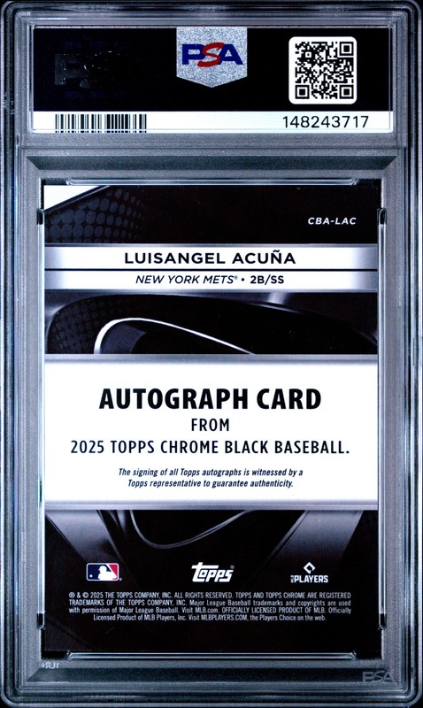 2025 Topps Chrome Black Luisangel Acuna Auto /25 PSA 10 view 2