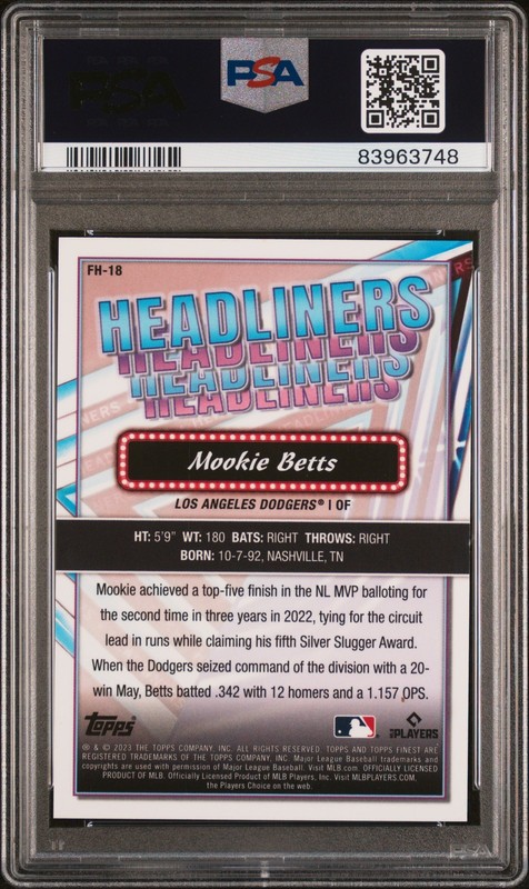 2023 Finest Mookie Betts Red /5 PSA 9 view 2