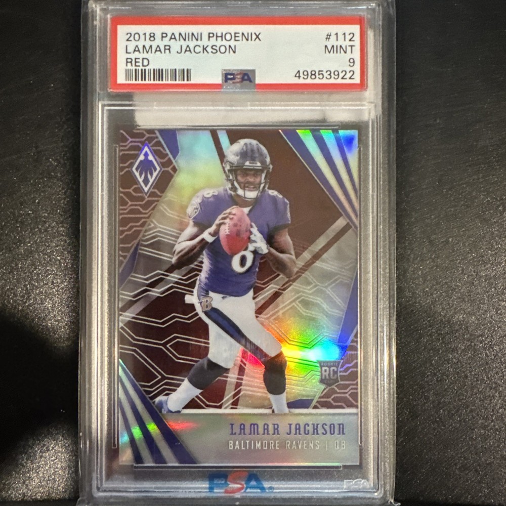 2018 PANINI PHOENIX Lamar Jackson #112 Baltimore Ravens Rookie RC PSA 9
