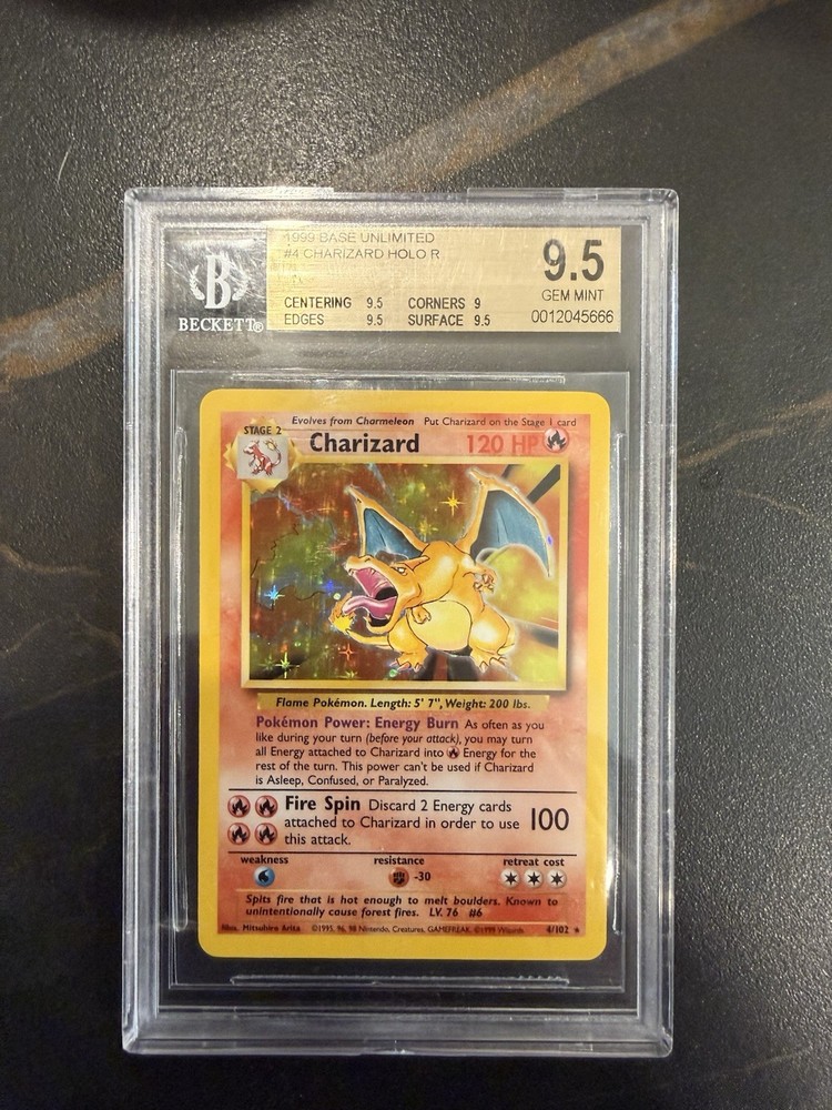 1999 POKEMON BASE SET UNLIMITED HOLO RARE #4 CHARIZARD BGS 9.5
