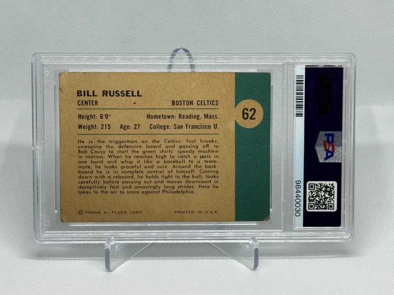 1961 FLEER BASKETBALL BOSTON CELTICS BILL RUSSELL IN ACTION CARD #62 PSA 2 view 2