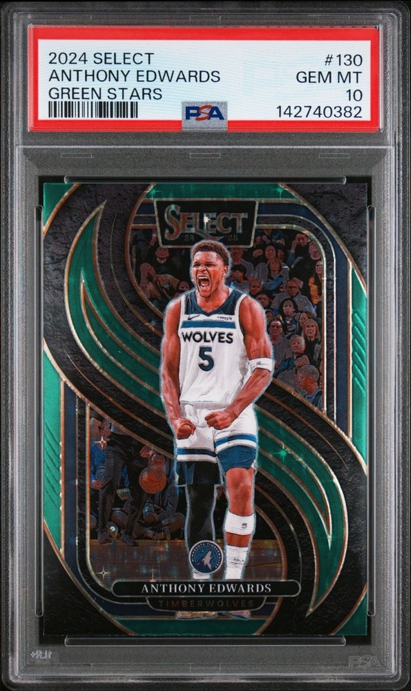 2024-25 Panini Select #130 Anthony Edwards Green Stars Prizm PSA 10 Pop 1!