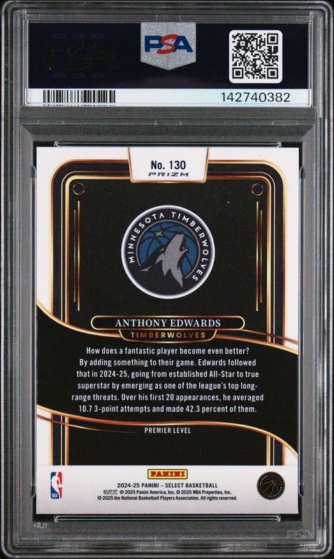2024-25 Panini Select #130 Anthony Edwards Green Stars Prizm PSA 10 Pop 1! view 2