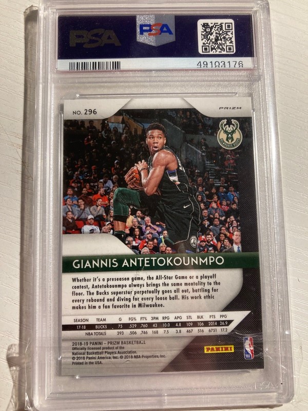 2018 Panini Prizm Silver Prizm Giannis Antetokounmpo Bucks Gem Mint PSA 10 view 2