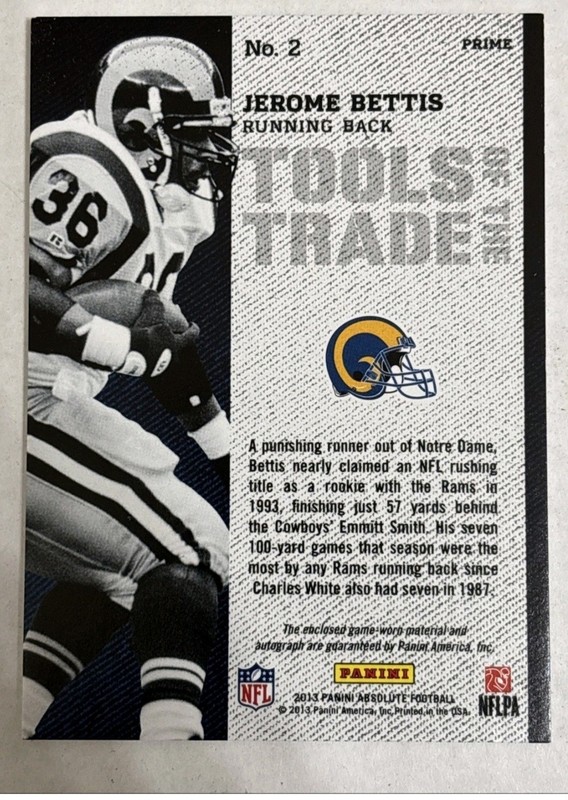 Jerome Bettis Game Used Helmet Auto 1/5 Steelers Rams view 2