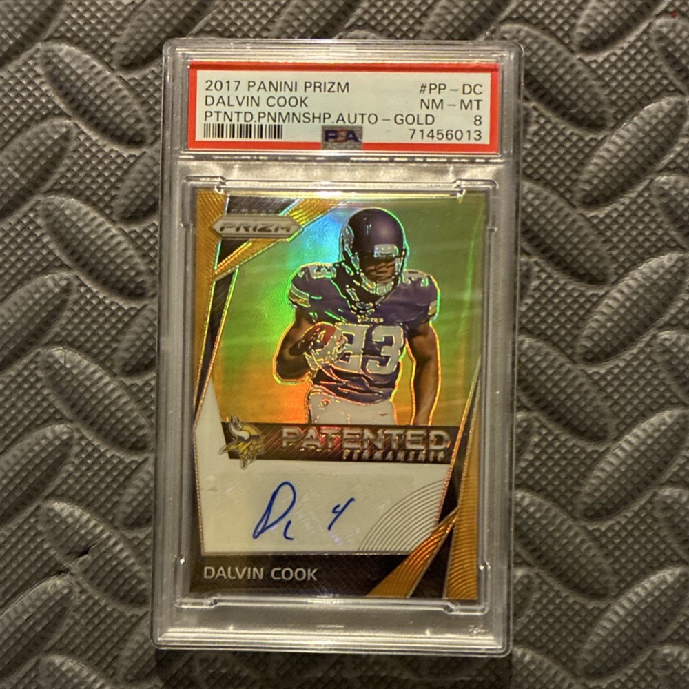 Panini Prizm Patented Penmanship Dalvin Cook Gold Auto #PP-DC PSA 8 Vikings