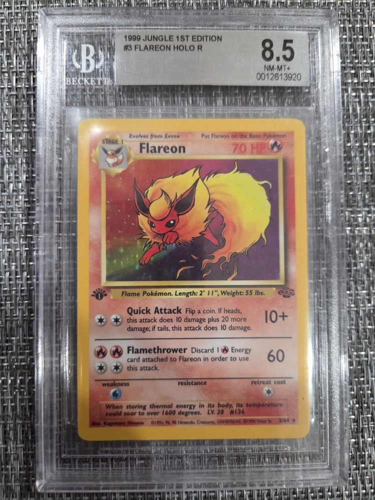 1999 Pokemon TCG Jungle 1st Edition Flareon Holo Rare 3/64 BGS 8.5 Graded