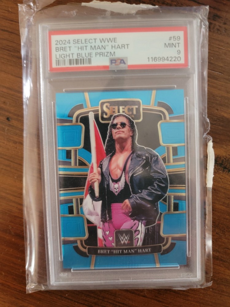 PSA 9 MINT 2024 Panini Select WWE Concourse Bret Hitman Hart #59 Blue Prizm /249