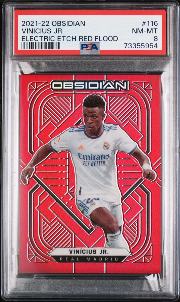 2021-22 Vinicius Jr. Panini Obsidian Red Flood Real Madrid Card 4/10 PSA 8
