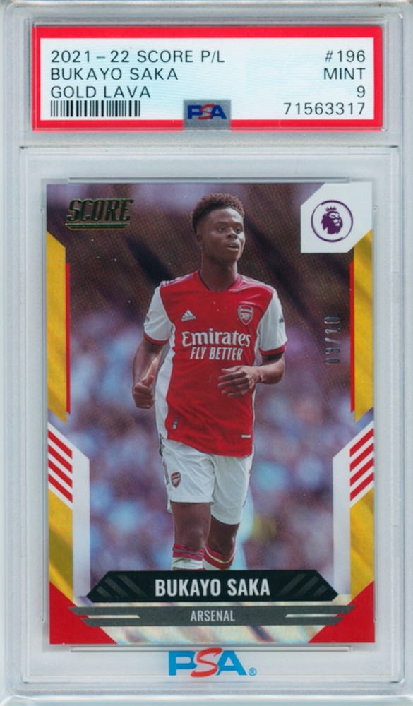 2021-22 Bukayo Saka Panini Score Gold Lava Arsenal Soccer Card 3/10 PSA 9