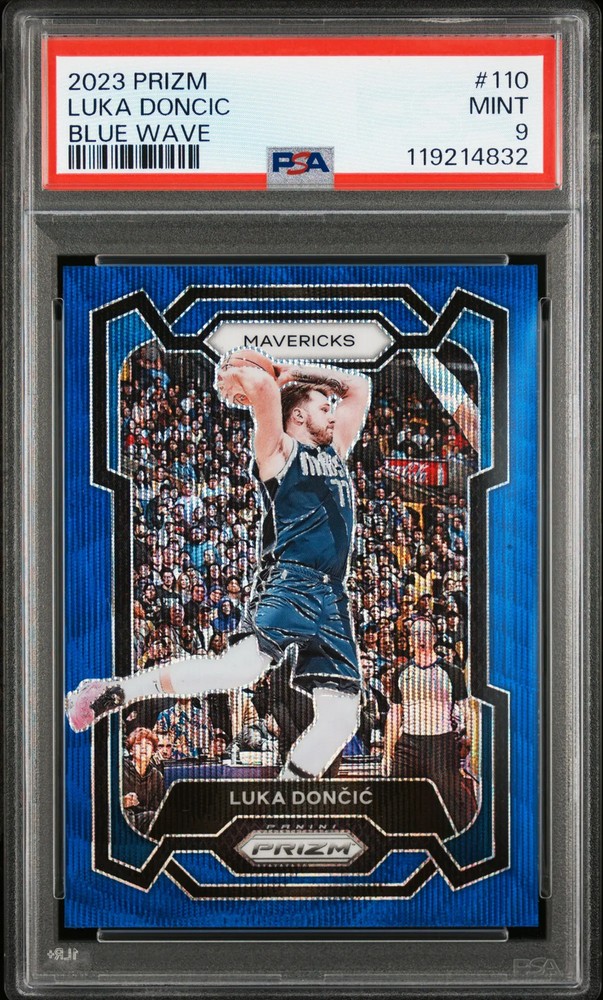 2023-24 Panini Prizm International Luka Doncic Blue Wave PSA 9 Color Match