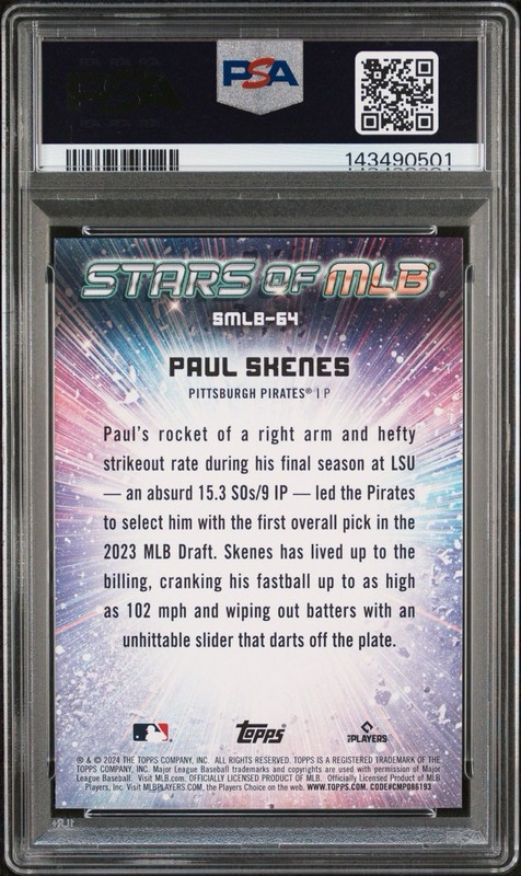 2024 Topps Update Series - Stars of Mlb Paul Skenes #SMLB-64 (RC) PSA 10 view 2