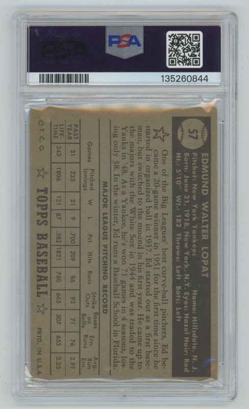 Ed Lopat 1952 Topps Black Back PSA 3 #57 New York Yankees view 2