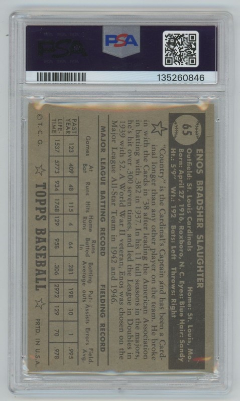 Enos Slaughter 1952 Topps Black Back PSA 4 #65 St. Louis Cardinals view 2