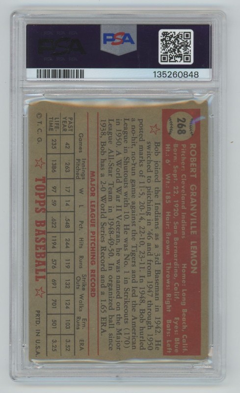 Bob Lemon 1952 Topps PSA 1.5 #268 Cleveland Indians view 2