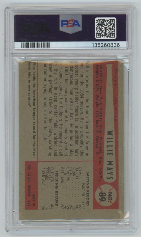 Willie Mays 1954 Bowman PSA 1.5 (MC) #89 New York Giants view 2