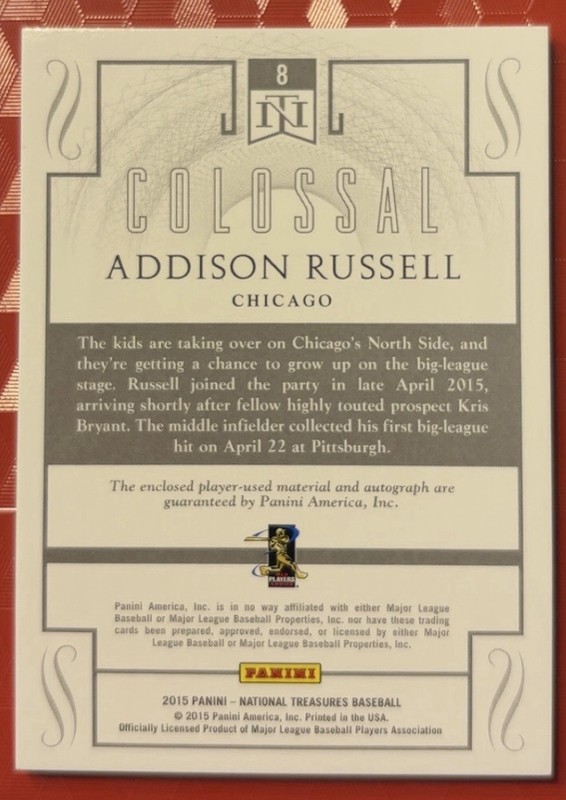2015 Panini National Treasures Rookie Colossal Auto Jersey Addison Russell /99 view 2