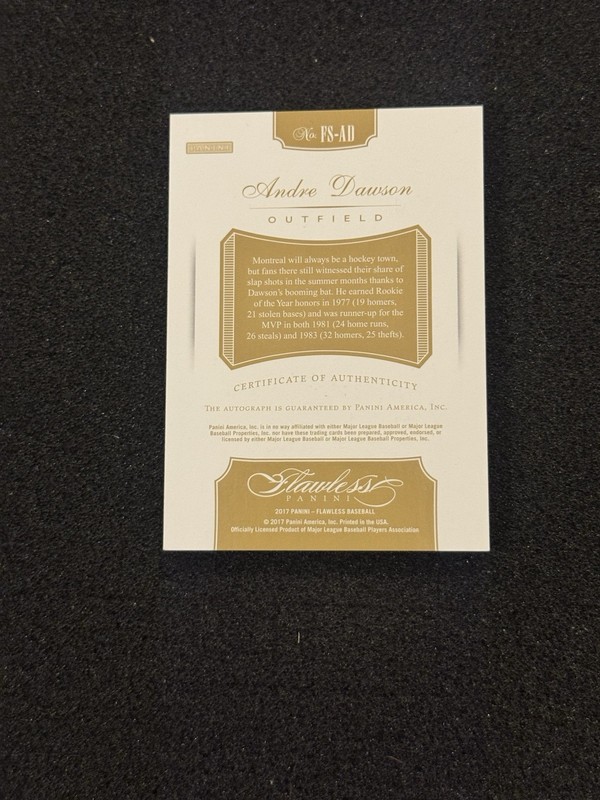 2017 Panini Flawless #FS-AD Andre Dawson Auto /25 Expos HOF view 2