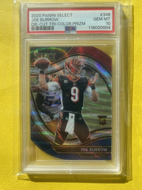 2020 PANINI SELECT DIE-CUT TRI-COLOR PRIZM #346 JOE BURROW PSA 10 view 2