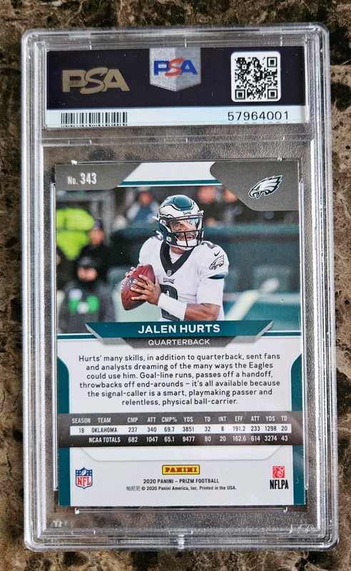 2020 Panini Prizm Jalen Hurts Rookie PSA 9 MINT RC Eagles #343 view 2