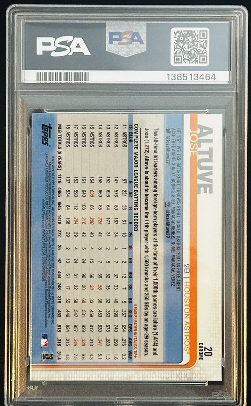 2019 TOPPS CHROME #20 JOSE ALTUVE ASTROS PSA 10 GEM MT view 2