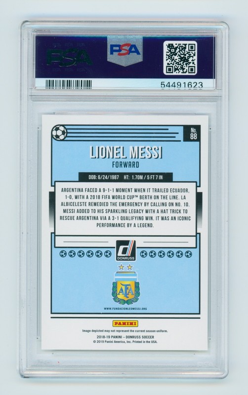 2018-19 Lionel Messi Panini Donruss FIFA Argentina Soccer Card #88 PSA 6 view 2