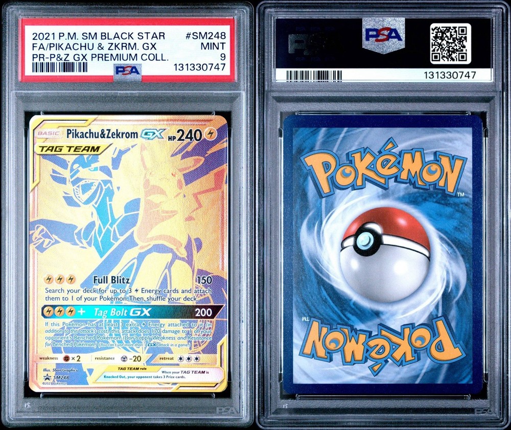 2021 POKEMON SM BLACK STAR PROMO #SM248 FULL ART/PIKACHU & ZEKROM GX PSA 9