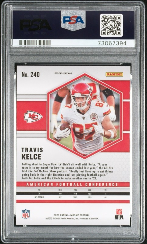 2021 Panini Mosaic Variations AFC Travis Kelce #240 Genesis Mosaic Prizm. PSA 10 view 2