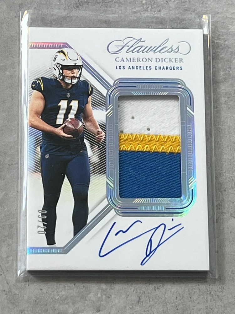 2023 Flawless Cameron Dicker GW Patch On Card Platinum Auto /20 #PA-CD1 Chargers