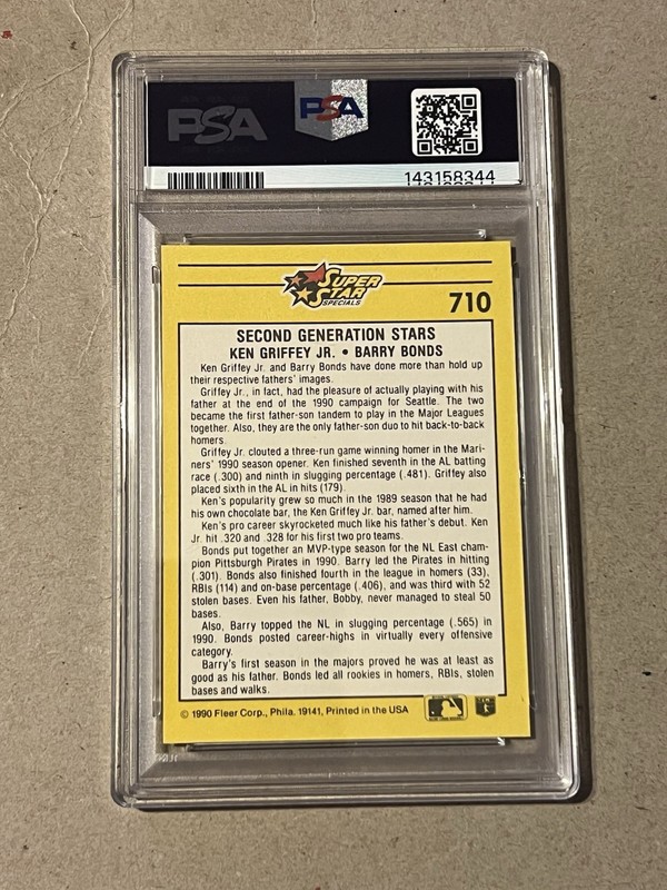 1991 FLEER #710 BARRY BONDS/KEN GRIFFEY JR. PSA 10 GEM MINT NEW SLAB view 2