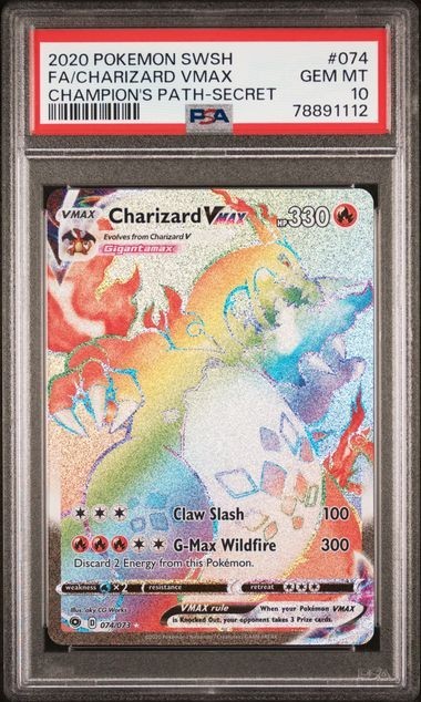 Charizard VMAX PSA 10 Champion's Path Rainbow Rare Full Art 074/073 Pokemon Card