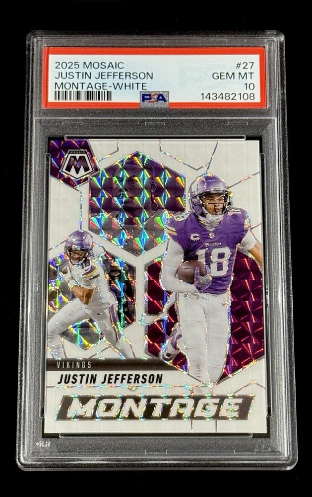 Justin Jefferson 2025 Panini Mosaic Montage White Prizm #’d/25 PSA 10 GEM MINT