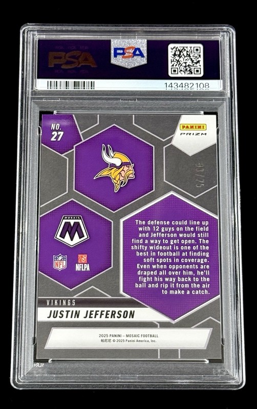Justin Jefferson 2025 Panini Mosaic Montage White Prizm #’d/25 PSA 10 GEM MINT view 2