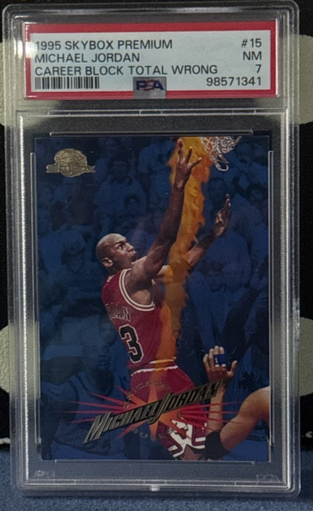 1995 SkyBox Premium Michael Jordan #15 Career Block Total Wrong PSA 7 NM Bulls