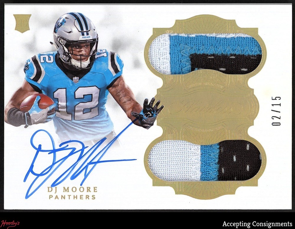 2018 Panini Flawless #8 D.J. Moore RC ROOKIE DUAL PATCH AUTO RPA PANTHERS 02/15