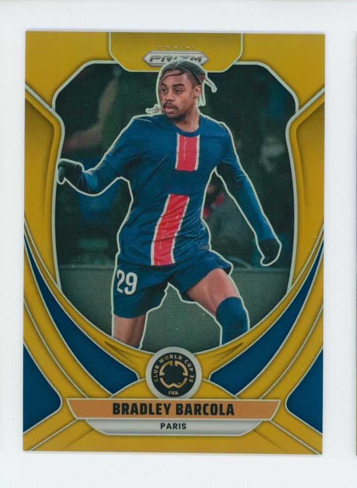 2025 Bradley Barcola Panini Prizm Club World Cup Gold PSG Soccer Card 5/10